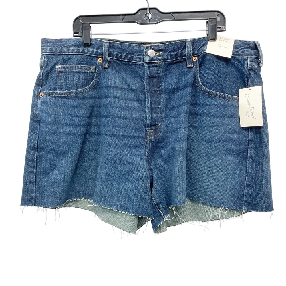 Universal Thread Women's Blue 90s Baggy Mid Rise Raw Hem Denim Shorts Size 16